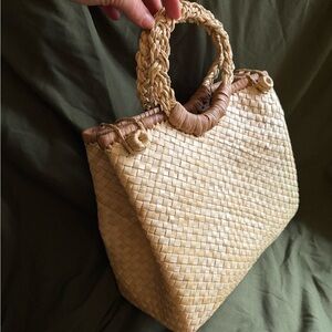 Handwoven Vintage Natural Straw Tote with Braided Handles
